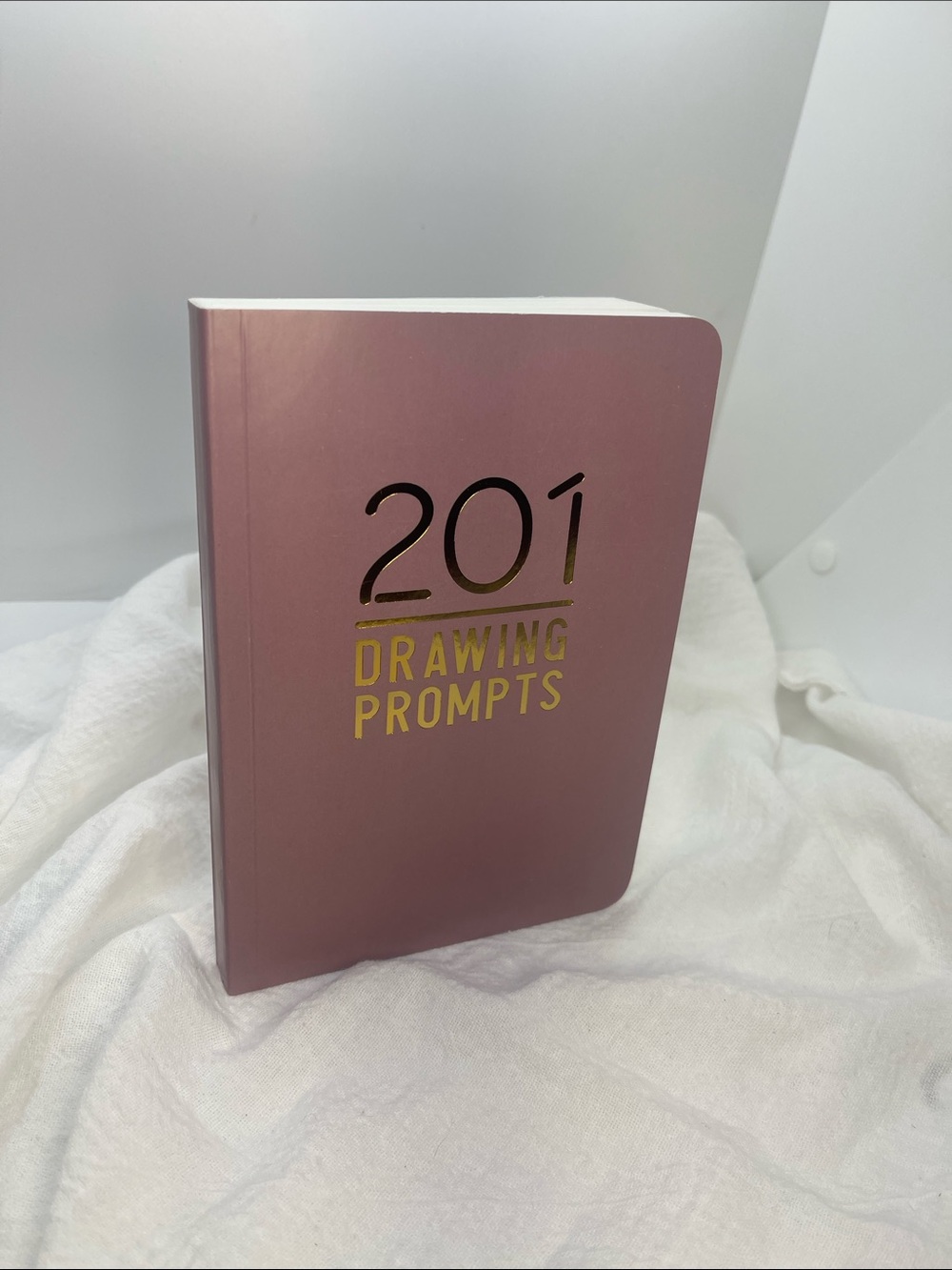 201 Drawing Prompts Journal NEW Pink soft cover metallic Gold Print Sketch Pad